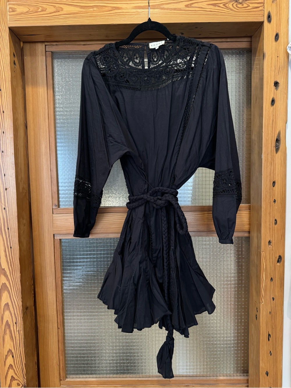 RHODE Black Lace-Trim Mini Dress